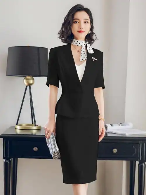 艾尚臣职业装工作服女套装夏季新款时尚ol套裙白色短袖西服小香风