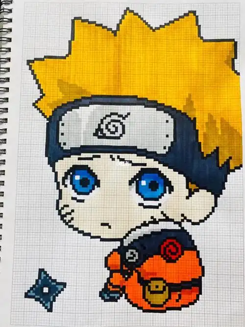 像素画  #格子画  #网格画  #临摹  #漩涡鸣人  #火影忍者
