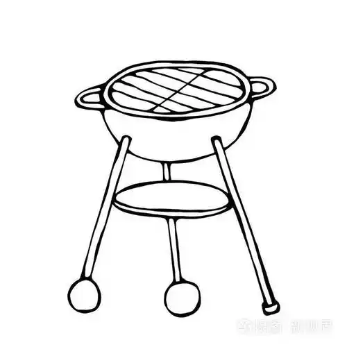 烧烤炉夏季烧烤设备孤立在白色背景上现实的涂鸦卡通风格手绘素描矢量