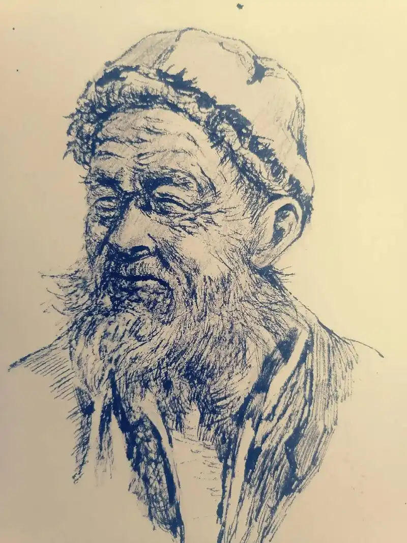 钢笔人物速写  - 高原蓝 - 抖音