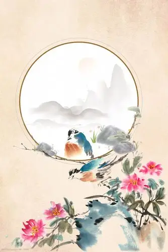 工笔画中国风花鸟背景