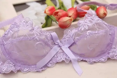 夏季清凉 紫色超薄蕾丝文胸套装