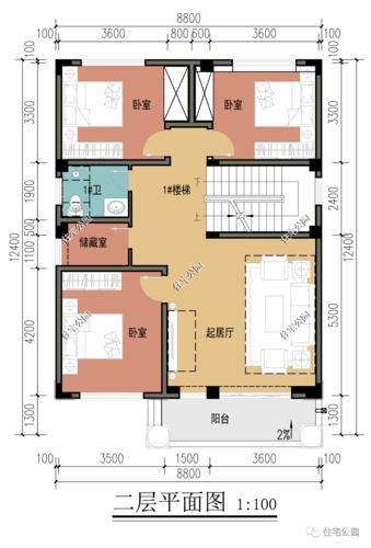 8面宽 多卧室 大露台,12×8米宜居三层别墅_设计