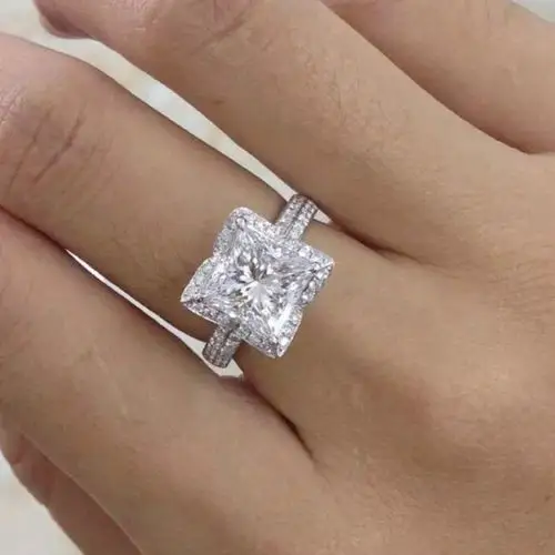 福大生18k白金公主方80分一克拉垫形钻石女戒指结婚求婚豪华钻戒