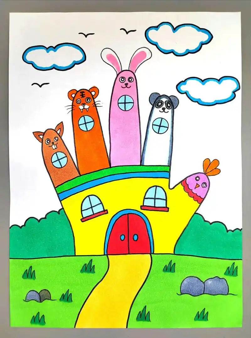 教你用手掌画动物城堡,简单好看,快来试试吧#城堡简笔画 #创 - 抖音