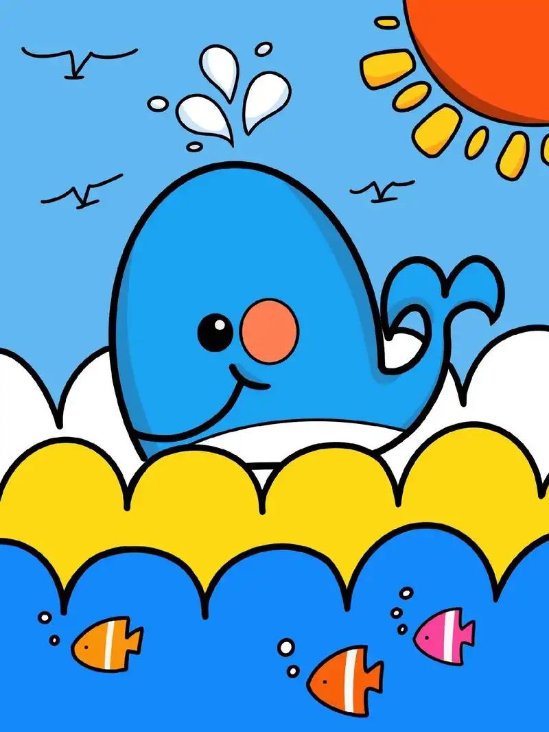 :小鲸鱼儿童简笔画步骤