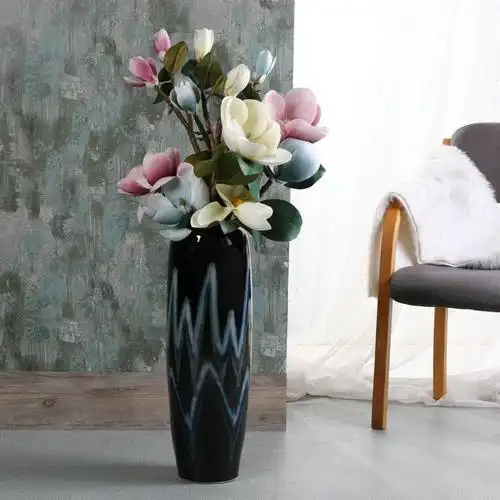 黑底落地陶瓷花瓶现代欧式客厅酒店别墅干花摆件大花瓶插花