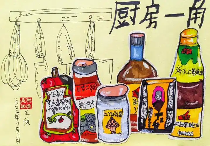 厨房一角二年级学生绘画