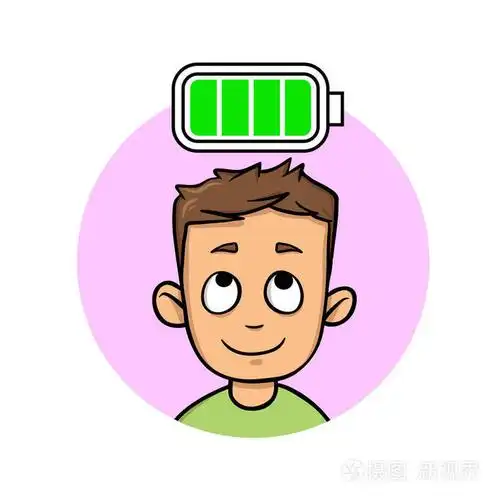 精力充沛的年轻人充满电的电池平面矢量图在白色背景下隔离