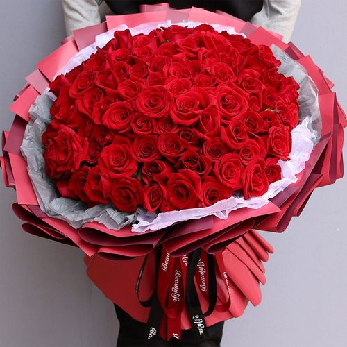 百花馆99朵玫瑰花真花鲜花速递全国同城配送新鲜粉玫瑰求婚花束送爱人