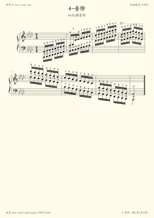 钢琴谱:音阶-ba大调音阶