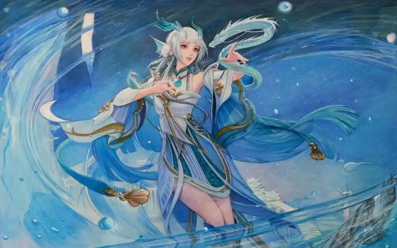 手绘画 王者西施游龙清影