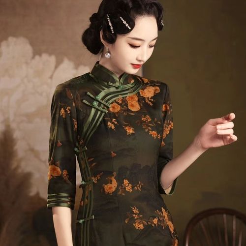 姝岱旗袍秋季上新重工花萝复古经典老上海传统侧八扣高档民国风