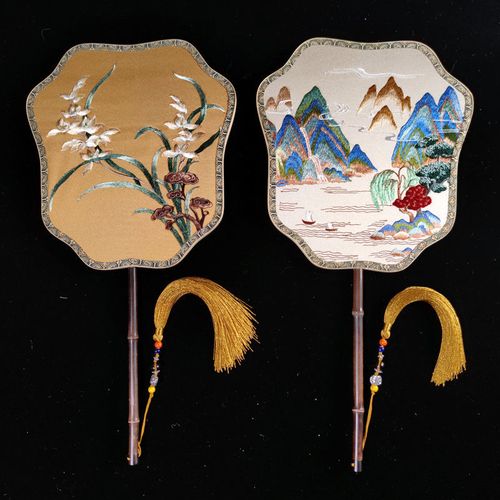 网红推荐飞仙型苏绣花扇子双面刺绣异色团扇古典国风宫廷复古风紫竹大