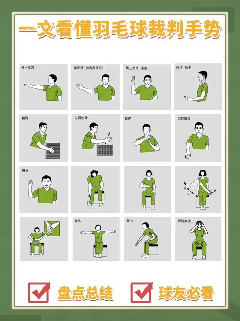 羽毛球裁判手势盘点,比赛时不要再看 - 抖音