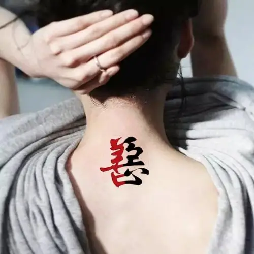 今日之星纹身贴善恶拼接防水男女款持久汉字个性手臂小腿后背刺青