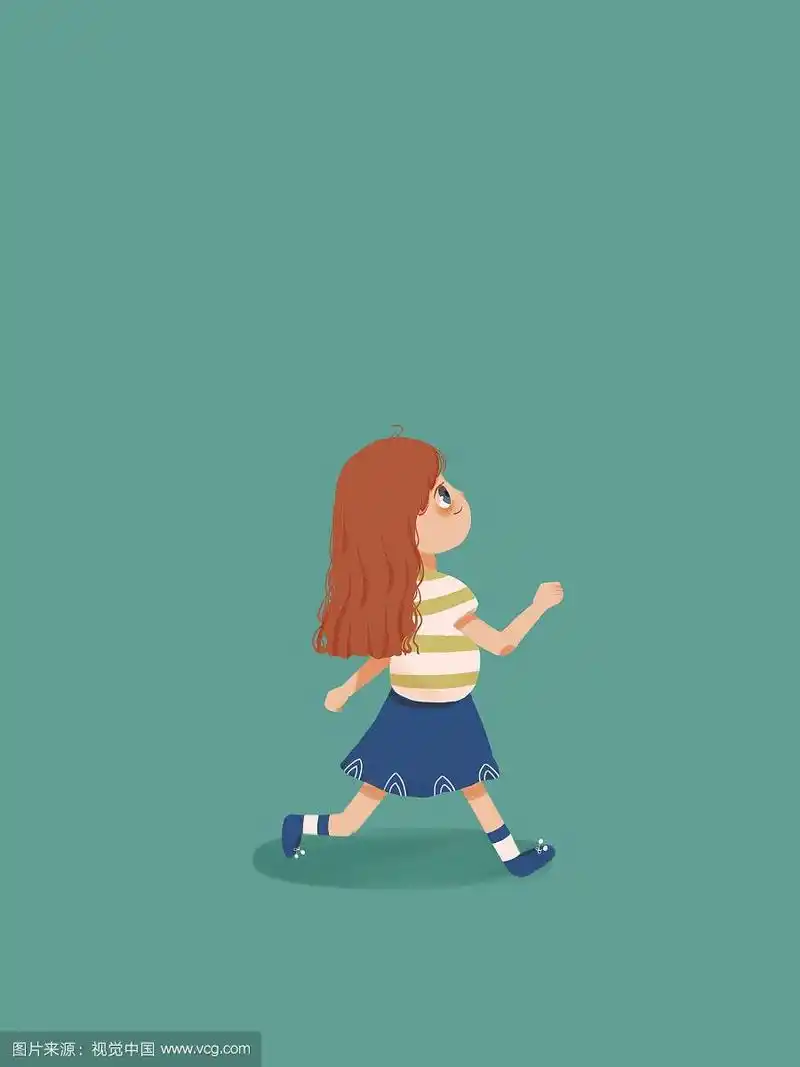 开心走路的女孩插画