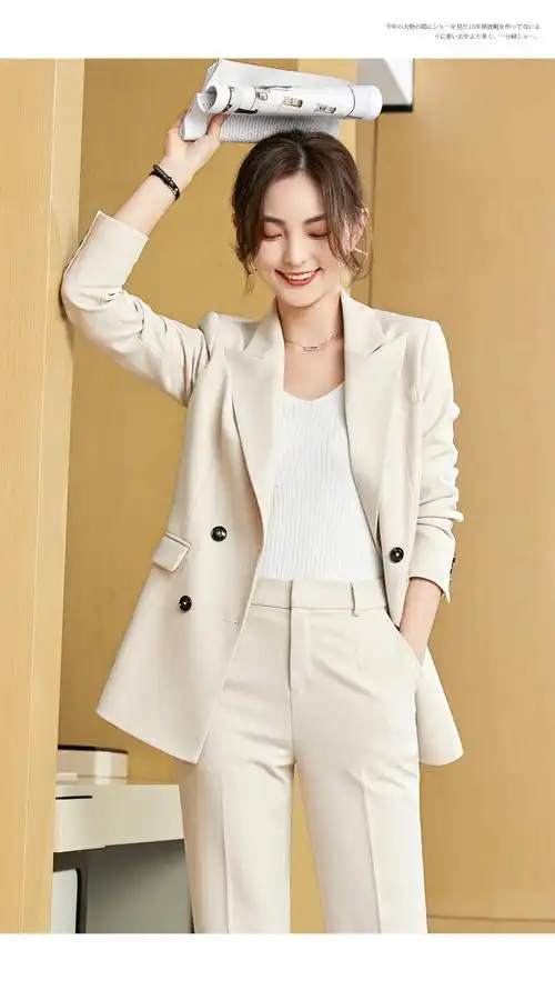 cfsc香港潮牌女装 西装套装女新品气质女神范米色宽松廓形小西装外套