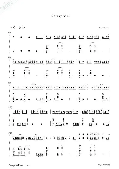 galway girl-ed sheeran双手简谱预览