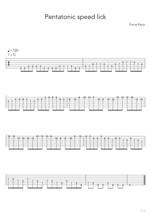 练习曲布鲁斯练习pentatonicspeedexcrsise吉他谱