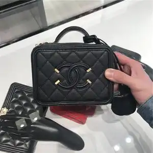 chanel女包mini小方包鱼子酱黑金荔枝皮单肩斜挎手提包香奈儿女包