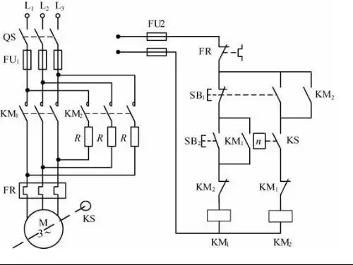 三相异步电动机正反转电路中在按下急停按钮时是电动机瞬间反转数秒钟