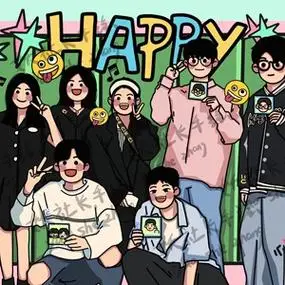 情侣婚礼集体毕业照甜美卡通请柬手绘婚纱照请柬定制卡通头像婚礼人形