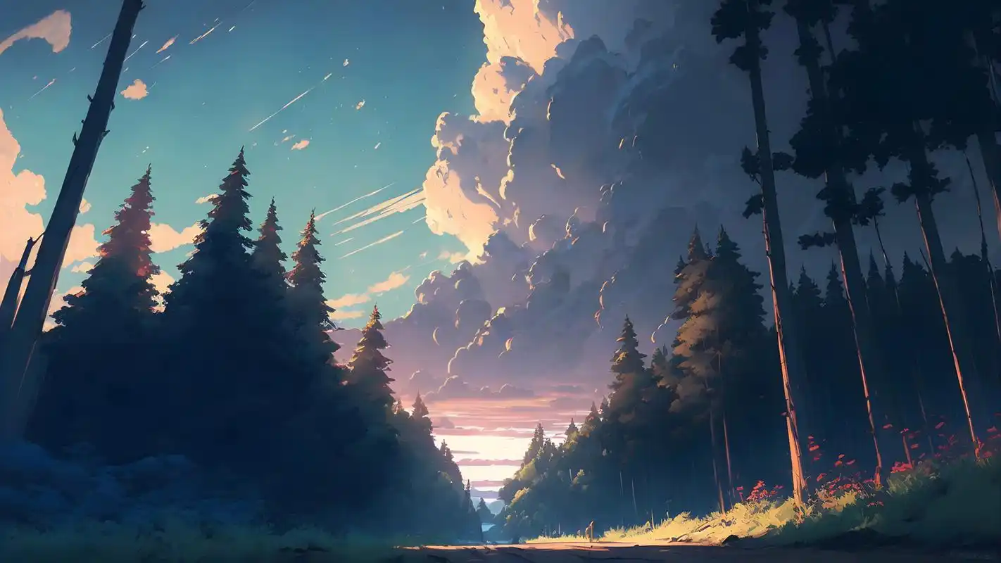 风景 云 绘画 森林 树木 桌面 壁纸高清大图预览1920x1080_风景壁纸