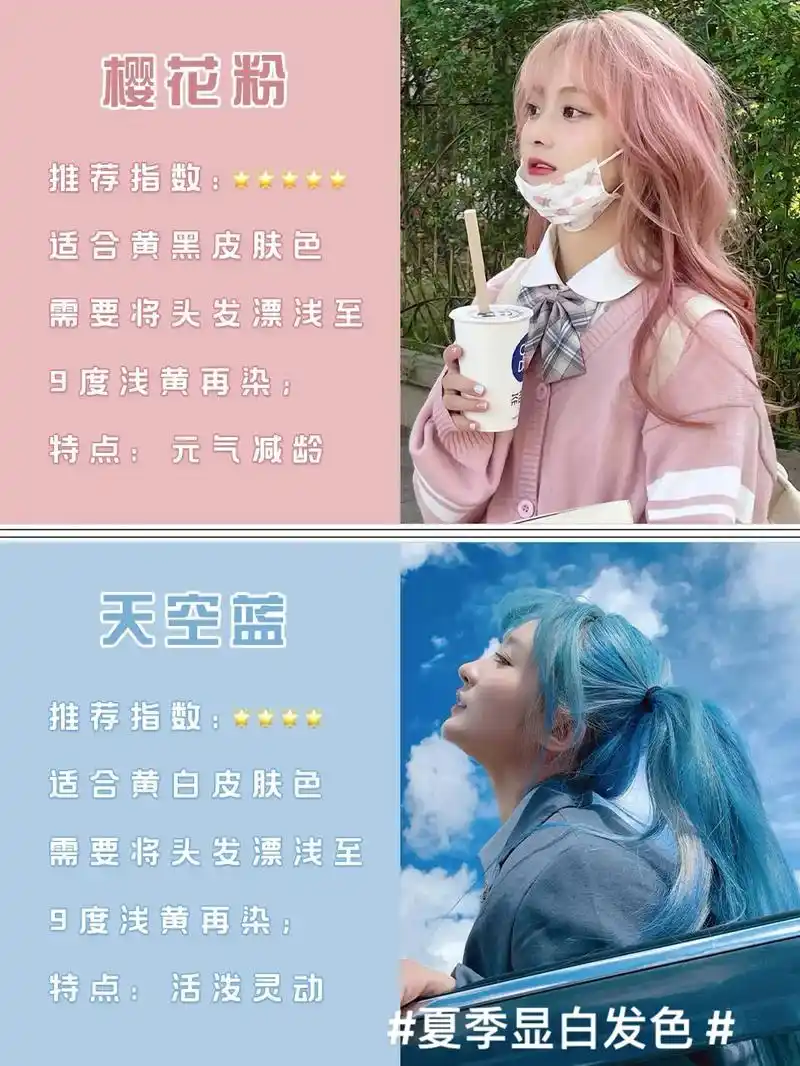 樱花粉推荐指数:适合黄黑皮肤色需要将头发漂浅至9度浅黄再染: - 抖音