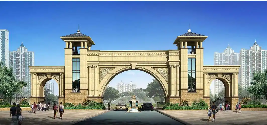 我要一个公司大门的设计图,包括施工图纸,要大气!