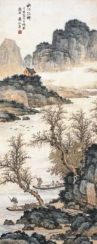 袁松年 秋江泛棹