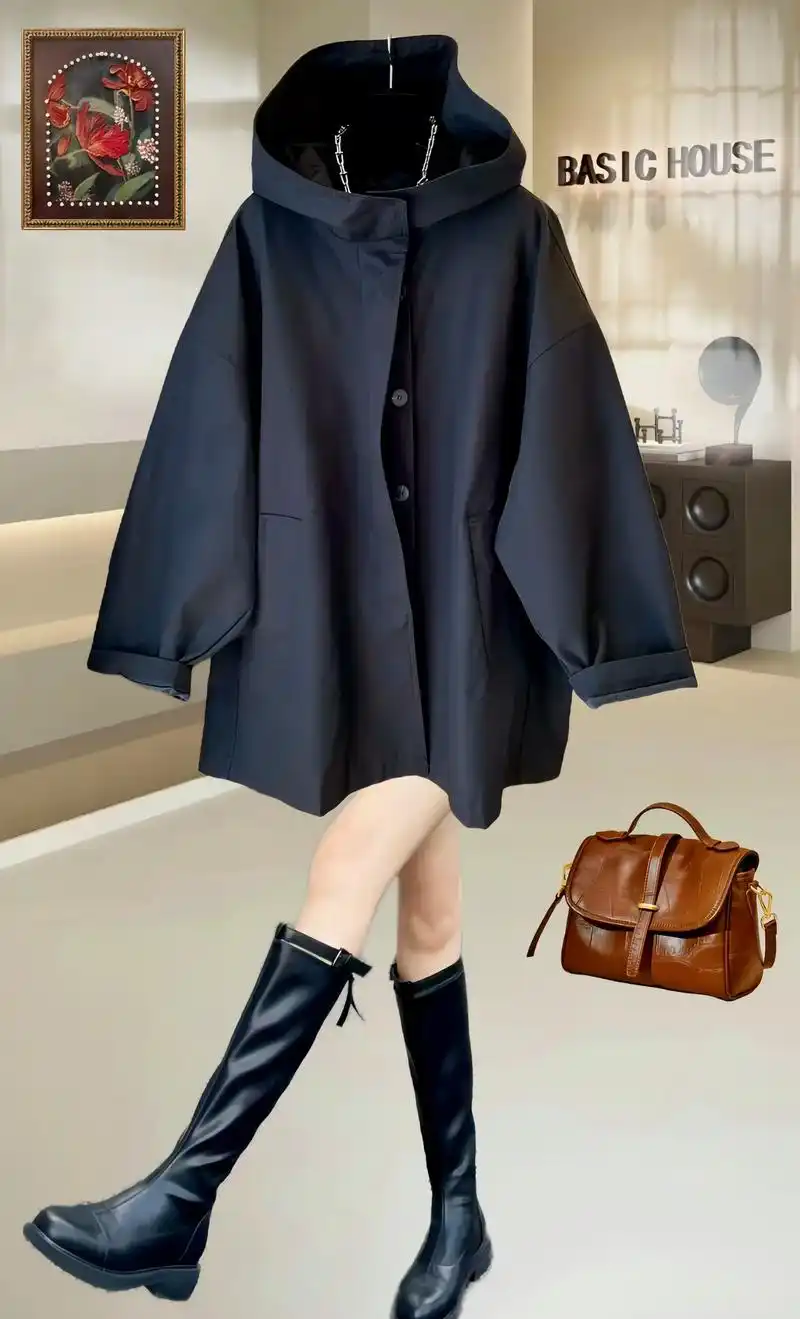 2024早春新款的连帽风衣终于到了,简直美翻了,复古美拉德色和经典黑色