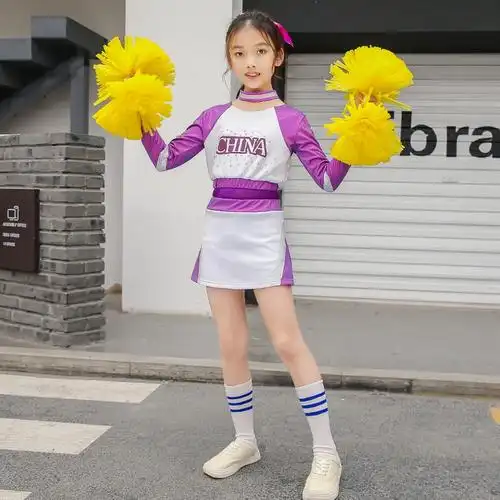 儿童啦啦操演出服长袖套装女童拉拉队表演健美操竞技儿童演出服