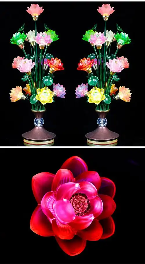 led莲花灯供佛灯琉璃佛具家用插电烛灯长明佛供灯