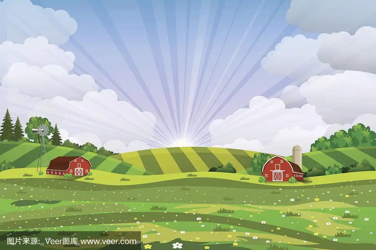 卡通,田地,绿色,农场,水平画幅