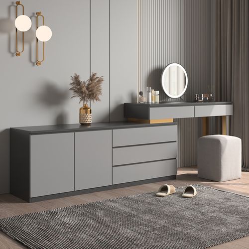 定制轻奢卧室梳妆台收纳柜一体伸缩网红化妆桌现代简约多功能ins