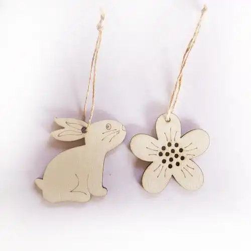 木制工艺品 复活节新款木质兔子 原木色花北欧风格家居装饰品