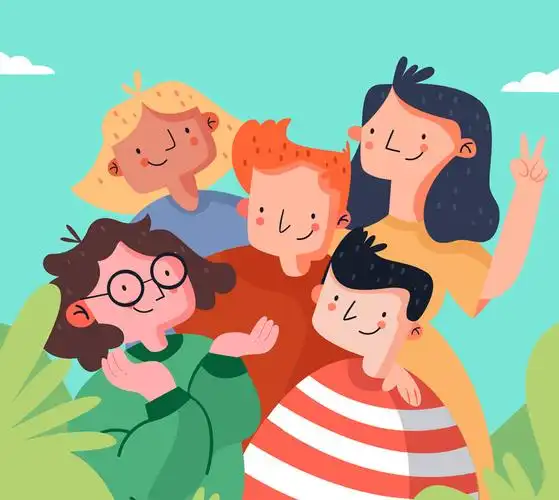 创意合照的青年男女矢量素材