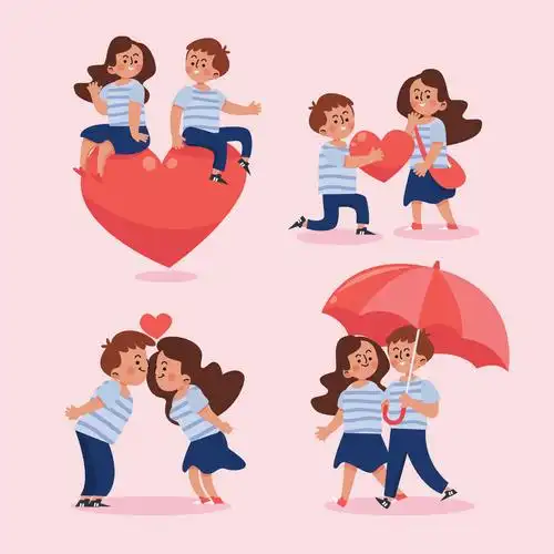 4款情人节穿情侣装恩爱的卡通人物插图矢量素材-免费下载-百度网盘-来