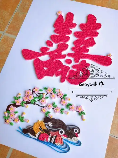衍纸结婚礼物,鸳鸯戏水配生活幸福 seeyo衍纸手作,喜欢淘宝搜一下