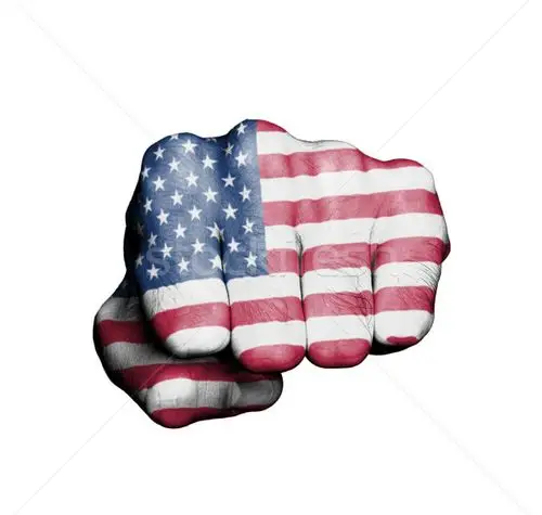 商业照片: front view of punching fist, banner of the usa