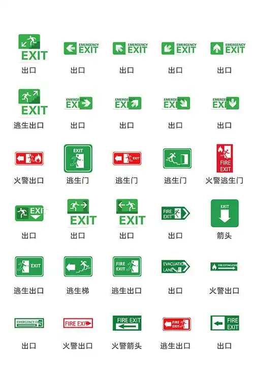 绿色安全逃生疏散标识图标矢量