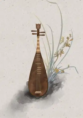 古风琵琶意境图 插画