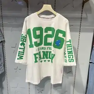 lalabobo2022春夏新款美式复古大字母爱心七分袖宽松t恤拉拉波波