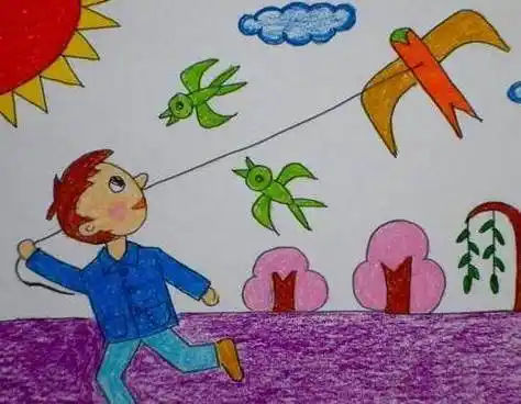 放风筝儿童画 儿童风筝简笔画图片大全