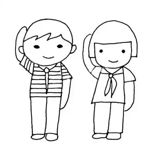 少先队员向国旗敬礼简笔画手绘卡通简约少先队员敬礼红旗免扣图片素材