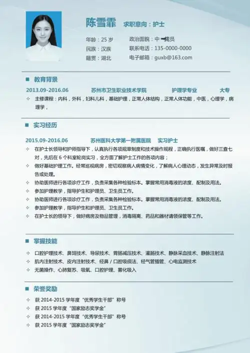 护士六页简历01docx