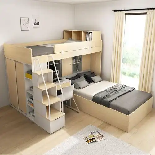 多功能高低床子母床成人上下床双层床带衣柜书桌组合床高架床-tmall.
