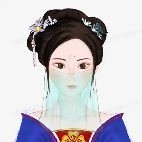手绘古风戴面纱的女子素材