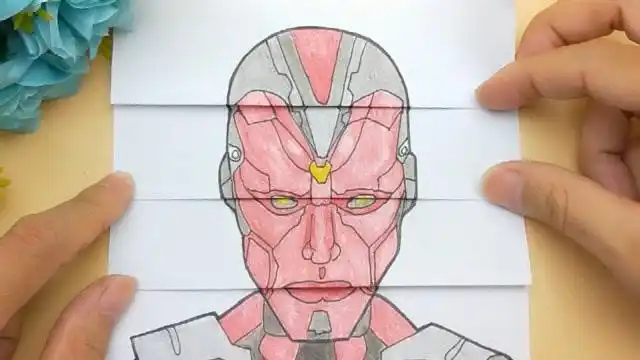 一款手绘复仇者联盟幻视搞笑画三次展开升级变化最后变异太有趣